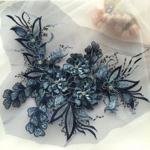 1 Stück Pailletten-Blumen-Hochzeitskleid-Applikationen, Spitzenstoff, besticktes Netz, zum Nähen, Aufnähen für Kleid, DIY-Dekoration, 38 x 22 cm