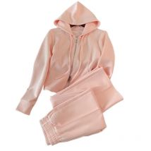 Fashion Solid Color Long Pant Two-piece Set For Woman Casual Hoodie Coats Wide-leg Pants Suit Autumn Winter Ladies Office Outfit