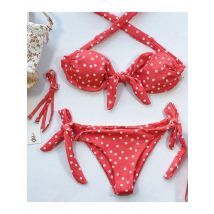 Gerippter, geknoteter, gepunkteter Bikini 2025, trägerloser Bandeau-Badeanzug für Damen, weibliche Badebekleidung, zweiteiliges Bikini-Set, Badeanzug zum Schwimmen