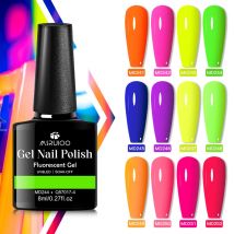 MSRUIOO 8 ml fluoreszierender Nagelgellack, neonfarben, bunt, Nagelzubehör, Venris für Frühlings- und Sommernägel, langlebig, Soak Off UV-Gel