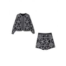 Frauen Mode Gedruckt Dünne Gepolsterte Offene Jacke Mantel Und Hohe Taille Seite Zipper Shorts Weibliche Zwei Stück Sets Mujer