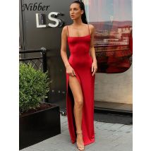 Nibber rosso nero Capodanno festa di Natale abiti lunghi donna primavera Basic aderente pizzo elasticizzato Abiti midi slim femme