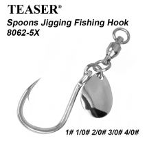 TEASER 5 pz HK043 Rotante Paillettes Jigging Gancio 8062 Lento Lento Jigging In Acciaio Ad Alto Tenore di Carbonio Cucchiaio Spinner Assist Gancio Affrontare