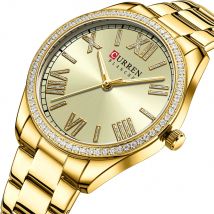 CURREN NEUE Luxus-Quarz-Armbanduhr für Damen mit Strass-Zifferblatt, elegante Leuchtzeiger, Edelstahluhren