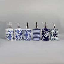 Liquid Soap Dispenser, Blue & White Ceramic, Bathroom Accessory