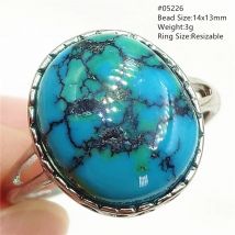 Natürlicher grüner Türkis, verstellbarer Ring, 925er Sterlingsilber, blauer Türkis, Ringperle, Damen und Herren, AAAAA