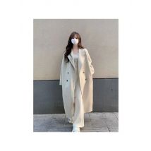 Women Wool Jacket Long Coat Woolen Overcoat Turn Down Collar Double Breasted Autumn Winter 2025 Vintage Office Lady Outerwear