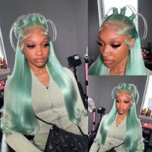 Hohe Qualität Mint Grün 13x4 HD Körper Welle Spitze Frontal Perücken Farbige Lange Gerade Brasilianische Menschliches Haar Perücke Cosplay für Frauen