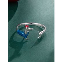 WOSTU 925 Sterling Silver Christmas Dachshund Open Ring Pet Dog White Gold Cute for Women Girl Holiday Party  Fine Jewelry Gift