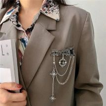 Mode schwarzer Edelstein funkelnde Strass Stern Quaste Kette Brosche Unisex Anzug Pin Zubehör Schmuck