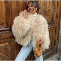 Europa und die Vereinigten Staaten Herbst Damen Pelz Persönlichkeit Straße Elegantes Kunstfell, warmer Rundhals-Langarmmantel