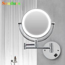 Chrome Led Folding Bathroom Mirror 5X Magnifying Illuminated Makeup Mirrors Wall Mounted Dual Face Led Folding Bathroom Mirrors