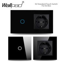 Dotykowy włącznik światła z gniazdem ściennym EU Czarny 1 Gang 1 Way Led Interruptor Crystal Dark Blue Backlight Wallpad Home Improvemet