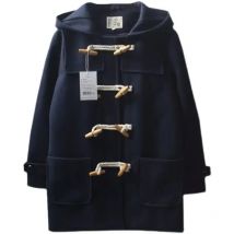 JK Langer Mantel Frühling Wolljacke Zweireihige Hornschnalle Wollmantel Frauen Lange Herbstkleidung Lose Größe Kapuzenjacken