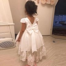 Baby Mädchen Kleid Perlen Schleife Weiß Taufkleid für Baby Mädchen Tutu 1. Jahr Geburtstag Party Kleider Puffärmel Kleinkind Kleidung
