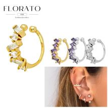 925/18K vergoldete silberne Ohrclips für Frauen, zierliche Baguette, runde Zirkon-CZ-Muschel-Ohrstulpe, modischer Trend-Schmuck