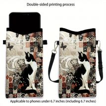 Lustige Schmetterlings-Katzen-Handytasche mit Umhängeband, exquisites Geschenk, Umhängetasche aus Polyestergewebe, Handytasche 7.2