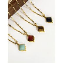 Peri'sbox einfache hochwertige quadratische Naturstein Anhänger Halskette für Frauen Edelstahl Schlüsselbein Kette Mode accessoires