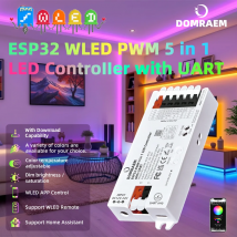 DOMRAEM ESP32 PWM 5-in-1 WLED Controller with UART for DIMMER  RGB RGBWCCT LED Strip, Works with Alexa Google Home and Assistant