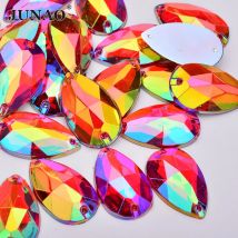 JUNAO 100 stücke 17*28mm Nähen Rot AB Teardrop Kristall Strass Nähen Auf Steine Flatback Acryl Edelsteine Für hochzeit Kleid Dekoration