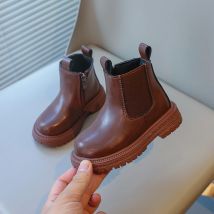 Mode Junge Mädchen Kurze Stiefel Rutschfeste Britischen Stil Stiefel Kinder Seitlichem Reißverschluss Design Einzigen Stiefel Leder Stiefel Anti-skid