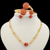 Trend Zircon Crystal Jewelry Set for Party Layers Necklace and Stud Earrings Weddings Bridal Cuff Bangle Ring Set for Party Gift