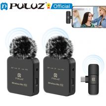 PULUZ-micrófono Lavalier inalámbrico para iPhone/iPad/teléfono tipo C, con receptor de 8 pines/Tipo C y micrófonos duales