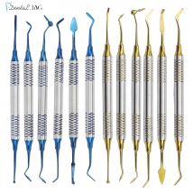 6 Pz/kit Dentale Composito Resina Spatole di Riempimento Doppia Testa Placcato Titanio Testa Riempimento Restauro Set Dentista Accessori Strumento