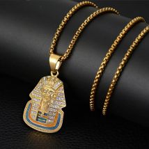 Ägyptische Mode Iced Out Pharao Anhänger Gold Farbe Edelstahl Halskette Für Frauen Männer Altes Ägypten Schmuck Geschenk 2025
