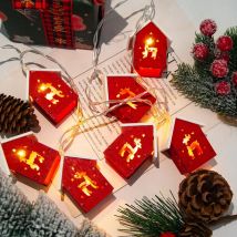 Cute Mini Christmas Wooden House Shaped String Lights Wood House LED Fairy Lamp Xmas Tree Hanging Lights for Christmas Home Noel