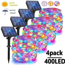 Paquete de 4 luces solares para exteriores con 8 modos de iluminación, guirnaldas de luces impermeables para árbol, jardín, Patio, alambre de cobre