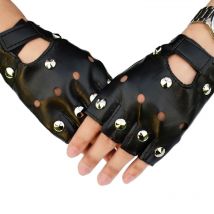 Mode Tanz Motorrad Nieten Nieten Handschuhe Frauen Punk Leder fahren Biker finger lose Fäustlinge Sport Fitness Handschuhe schwarz