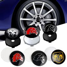 56/60mm 4 szt. Aluminiowe nakładki na felgi z logo, znaczki na środek kół do Dodge Durango Caliber Neon Ram1500 Avenger Caliber