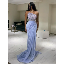 Oisslec Dress Elegant Vintage Sweet Lilac Mermaid Pearls Beads Ruffle Customize Formal Occasion Prom Dress Evening Party Gowns