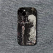 Mittelalterliche künstlerische Malerei, Schwert und weißes Haar, Hexe, schicke Handyhülle für iPhone 16, 15, 14, 11, 12, 13 Pro Max Plus, Rückseite