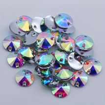 100 unids/lote, cristal AB de 14mm/ab transparente con parte posterior plana # 3200 Rivoli Resina redonda cosida en piedras