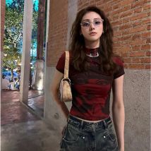 Sommer Slim Fit Tees Tops Streetwear Gothic Punk E-mädchen Harajuku Grafik Druck T-shirt emo Frauen Vintage Crop Top y2K