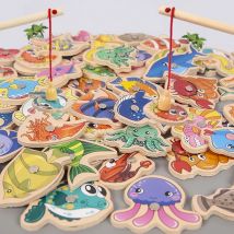 Montessori drewniane zabawki wędkarskie dla dzieci magnetyczne życie morskie poznanie gry rybne