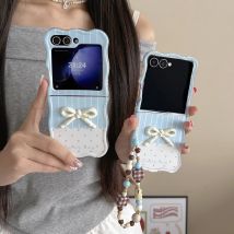 Wellen-Telefonabdeckung für Samsung Galaxy Z Flip 7, 6, 5, 4, 3, zweifarbige 3D-Schleife mit Lanyard-Kette, weiches TPU, stoßfest, ZFlip 7-Telefonhülle