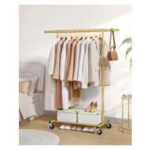 SONGMICS Appendiabiti resistente su ruote, binario sospeso estensibile, carico 90 kg, montaggio facile, portatile, oro pallido