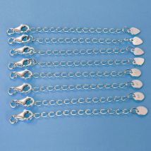 2 Stück 925 Sterling Silber Verlängerungsketten mit Herz Runde Tag Karabinerverschlüsse für Halskette Armbänder DIY Schmuck Großhandel