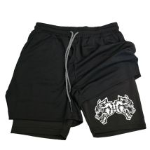 Herren-Shorts, 2-in-1, doppellagig, für Laufsport, Fitness, Outdoor, lässig, bedruckt, Gym-Shorts, Herren-Jogginghose