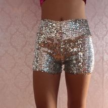 Festival Rave Outfit Shiny Sequins Women Shorts Hight Waist Sexy Clubwear Party Chic Fashion Pants Stage Performance Clothing