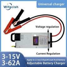Lifepo4-Ladegerät, 12 V, 62 A, 60 A, Lithium-Batterieladegerät, 110 V-240 V Eingang, 3–15 V, verstellbarer Schnell- und Schnelladapter für Lifepo4-Batterie