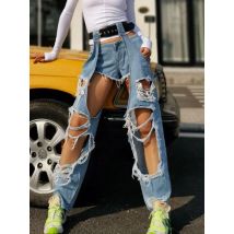 2023 neue Frau Sommer Harajuku personal isierte Gürtel Leggings Löcher Jeans hose hoch taillierte Streetwear gerade weites Bein Hosen