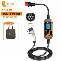 feyree 11KW 16A Przenośna ładowarka EV Typ2 EVSE Ładowarka samochodowa elektryczna Wtyczka CEE IEC62196-2 Ładowarka do pojazdów elektrycznych