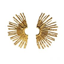 Vintage Big Za Gold Color Fan-shaped Stud Earrings for Woman  Flower  Korean
