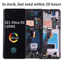 AMOLED S21 Ultra Screen Assembly for Samsung S21 Ultra 5G G998B G998B/DS Lcd Display Touch Screen Frame with Fingerprints