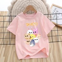 SKZOOS Rosa T-Shirt für Mädchen Jungen Kind Kinder Kleidung Tops Cartoon Anime Kinder Kurzarm Sommer Geburtstag Niedliche Geschenke
