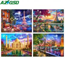 Azqsd Diamant Malerei Stadt Straße Nacht Landschaft 30x40cm Wohnkultur Stickerei Landschaft Brücke Haus Handarbeiten Kunst